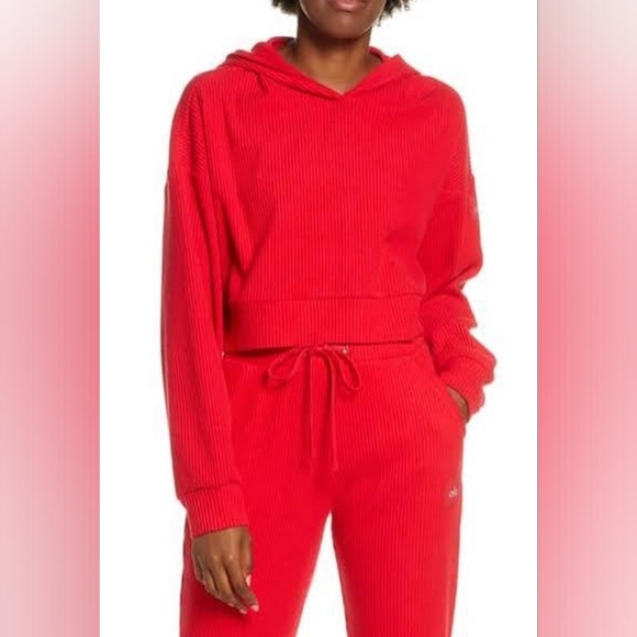 Alo Yoga Muse 2pc Scarlet Red Set Hoodie sz SM and Jogger sz MD - Picture 1 of 7